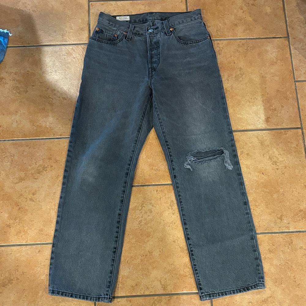 Levi's Women's Straight Leg Distressed Gray Jeans